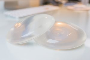 Silicone breast implants on a table